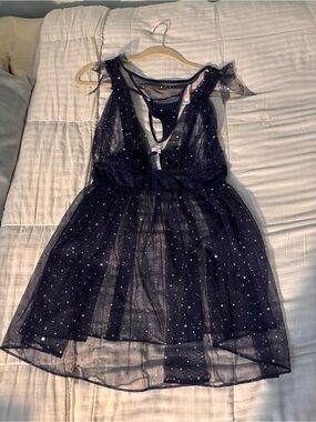 Adore Me Navy Sparkle Tulle Babydoll